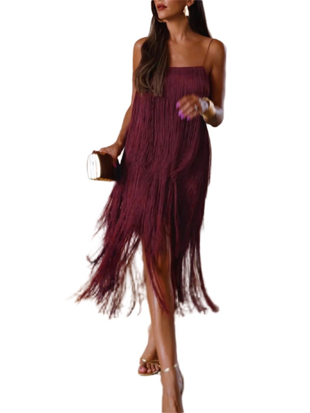 Commense Florence Burgundy Fringe Flapper Dress Cocktail Party Special Occasion